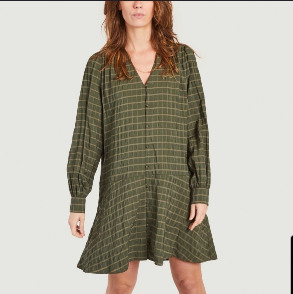 New Samsoe Samsoe Jetta checked long sleeves short dress XXS